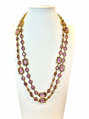 Vintage 1981 CHANEL Dark Pink Crystal Chicklet Multi-Strand Necklace. Rare.